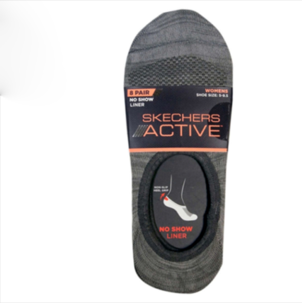 Skechers Womens Active 8 pair - No Show Liners Socks Non-Slip Heel Grip NWT!